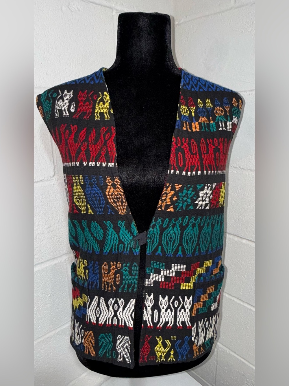 VTG Lankin Guatemalan Woven Cotton Vest Boho Folk Art Multi-Color Fits XS or S